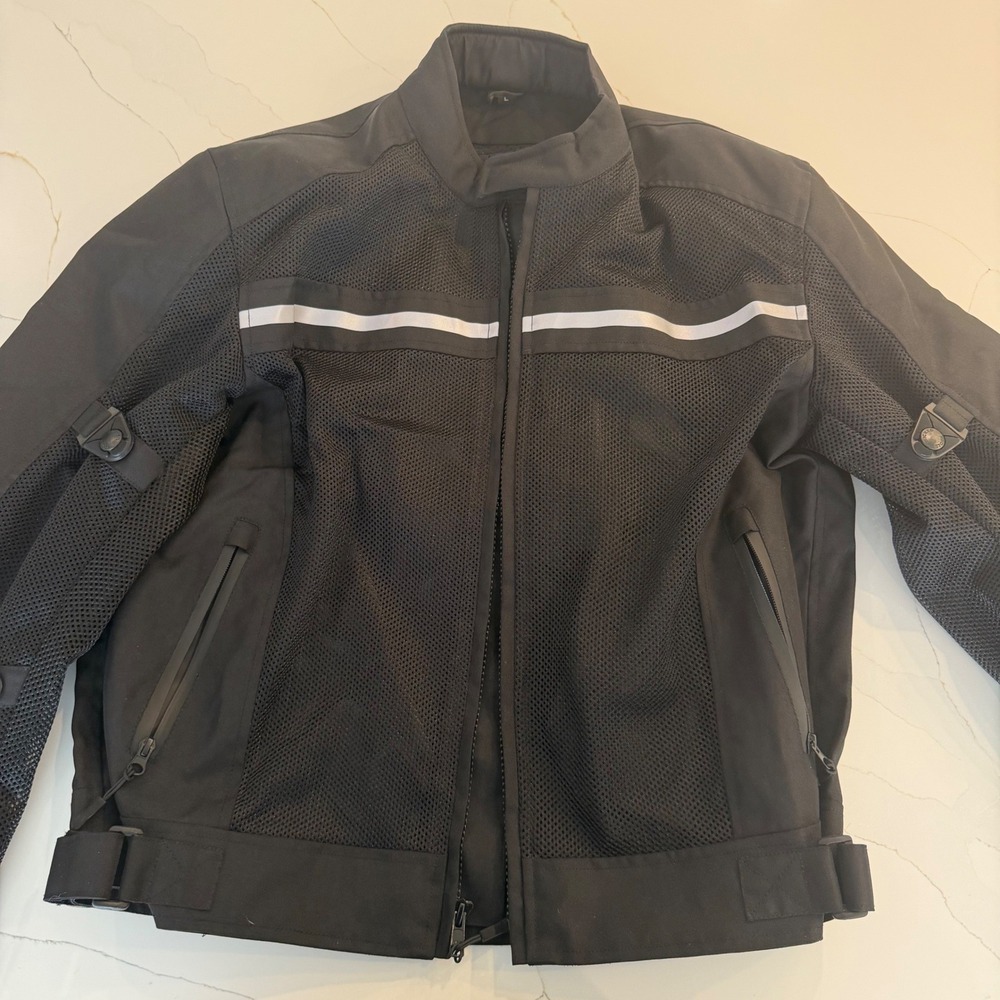 Wicked Stock Mens Black Mesh Motorcycle Riding Jacket Reflective Size L